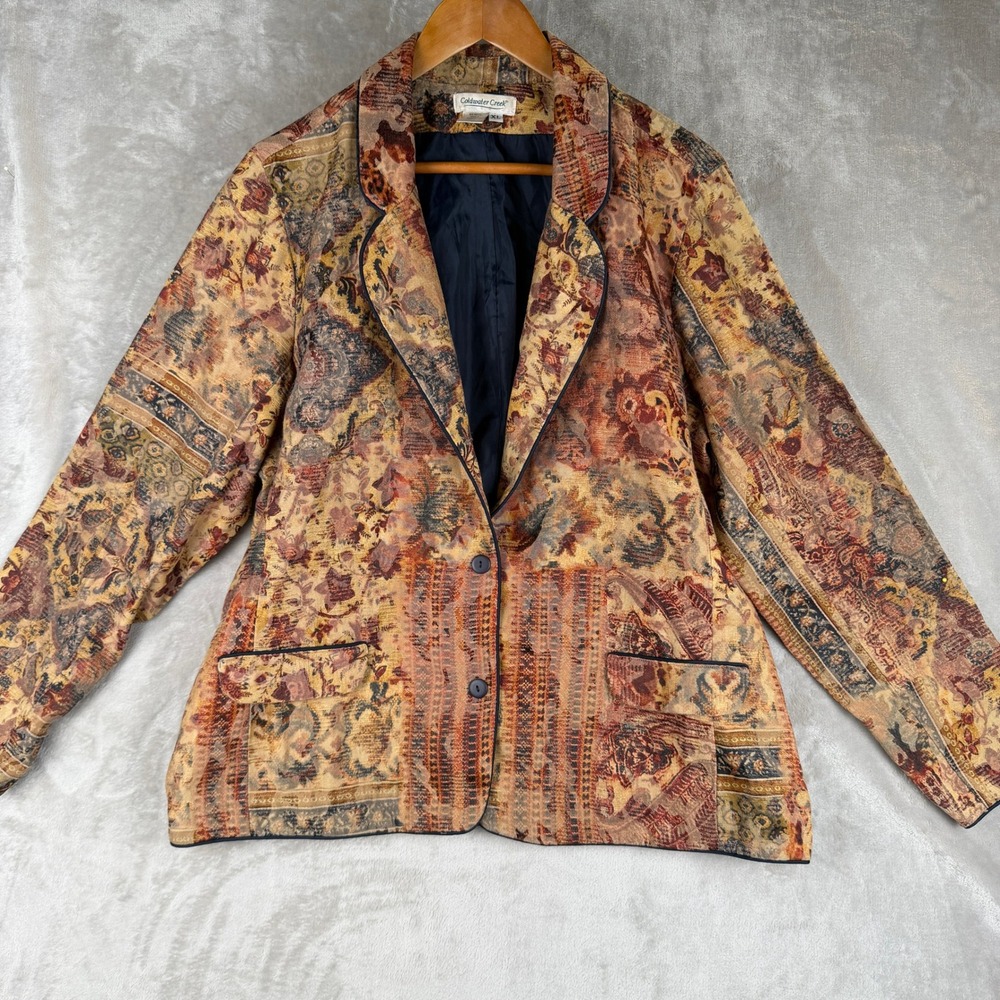 Coldwater Creek Womens XL Tapestry Blazer Jacket Patchwork Floral Cotton Blend
